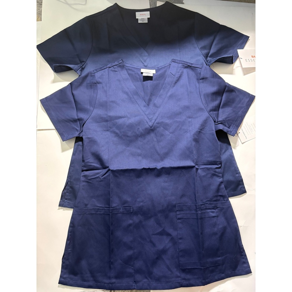 Barco Essentials Scrub Top XS Navy V-Neck Medical Uniform 2 Pack NWT